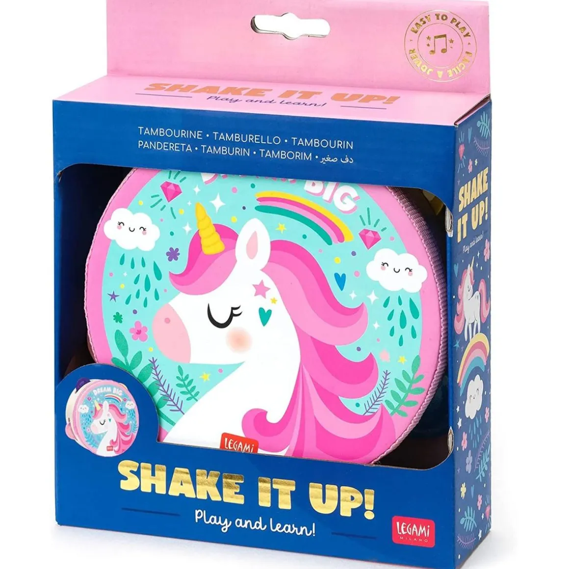 Pandereta infantil con sonajeros, tema unicornio ㅤ