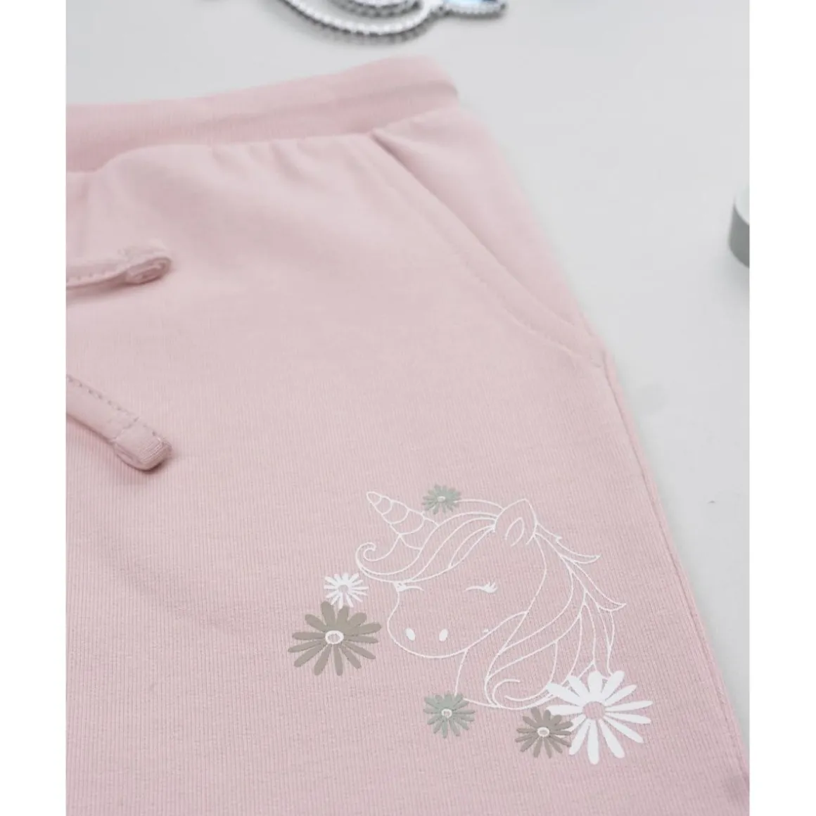 Pantalón afelpado niña rosa con unicornio
