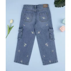 Pantalón denim niña florecitas