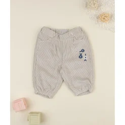Pantalón niña beige de canalé con bordados