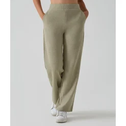 Pantalón premamá de pierna ancha verde “fake tricot”