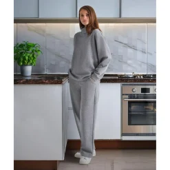 Pantalón premamá de pierna ancha gris “fake tricot”