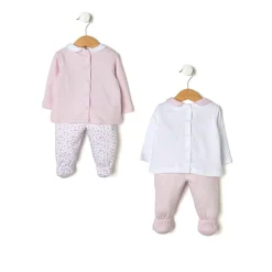 Paquete de 2 conjuntos rosa y blanco con camiseta y polainas