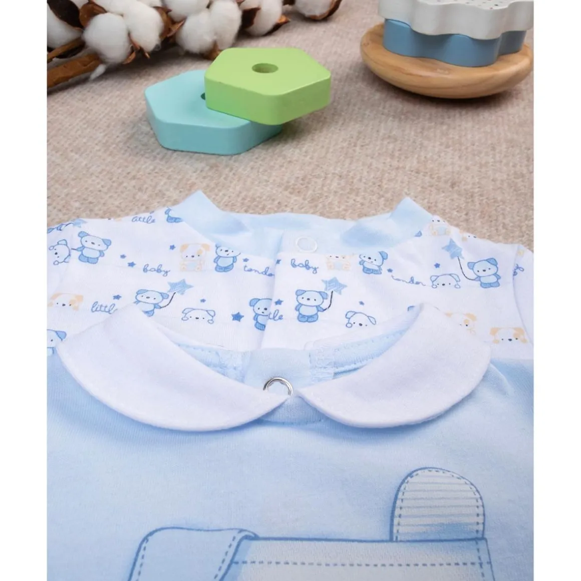 Paquete de 2 mamelucos azules y blancos con estampado de osito