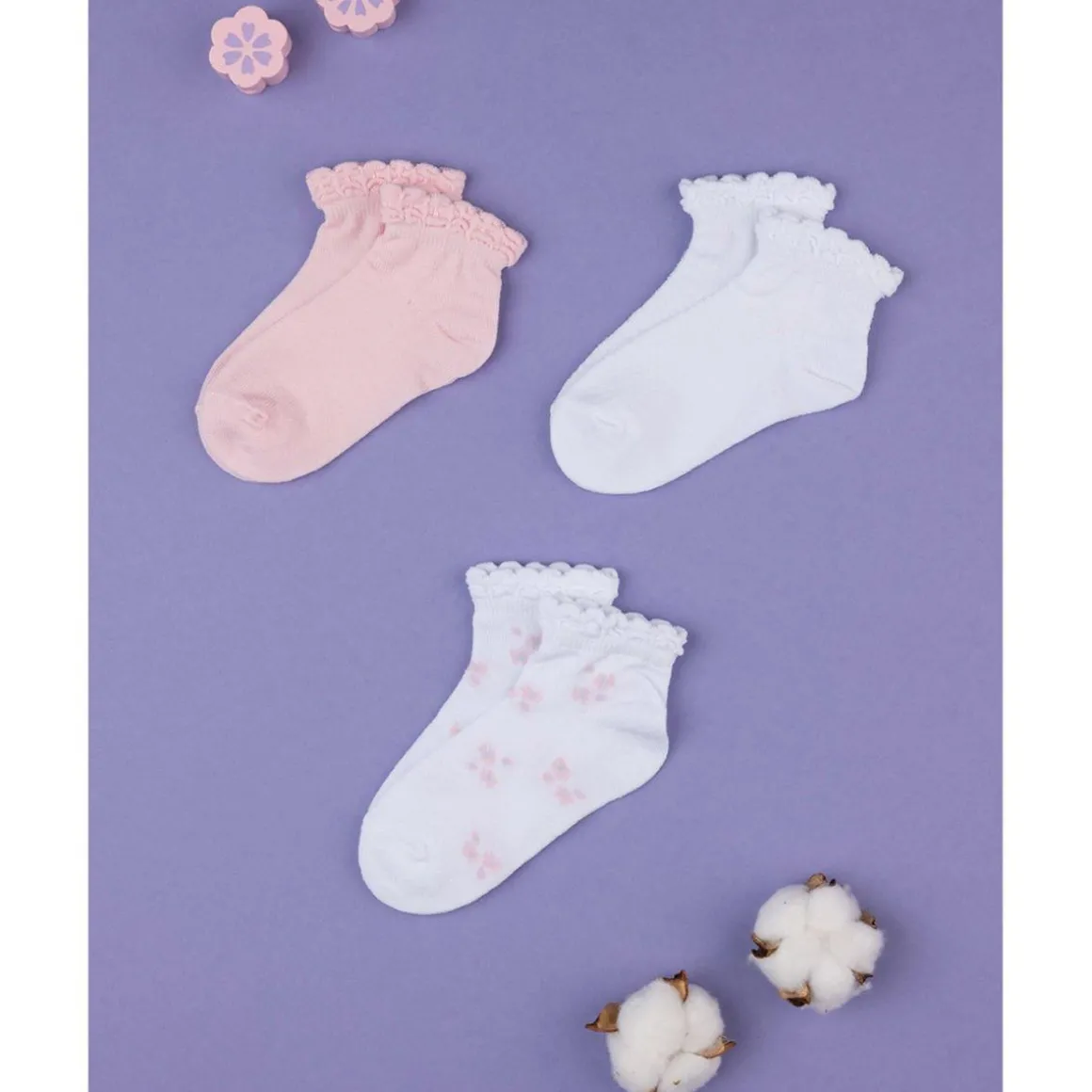 Paquete de 3 pares de calcetines de niña con volantes