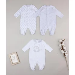 Paquete de 3 pijamas de terciopelo gris y crema