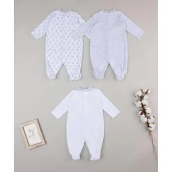 Paquete de 3 pijamas de terciopelo gris y crema