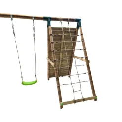 Parque infantil de madera columpios y escalada Timbu