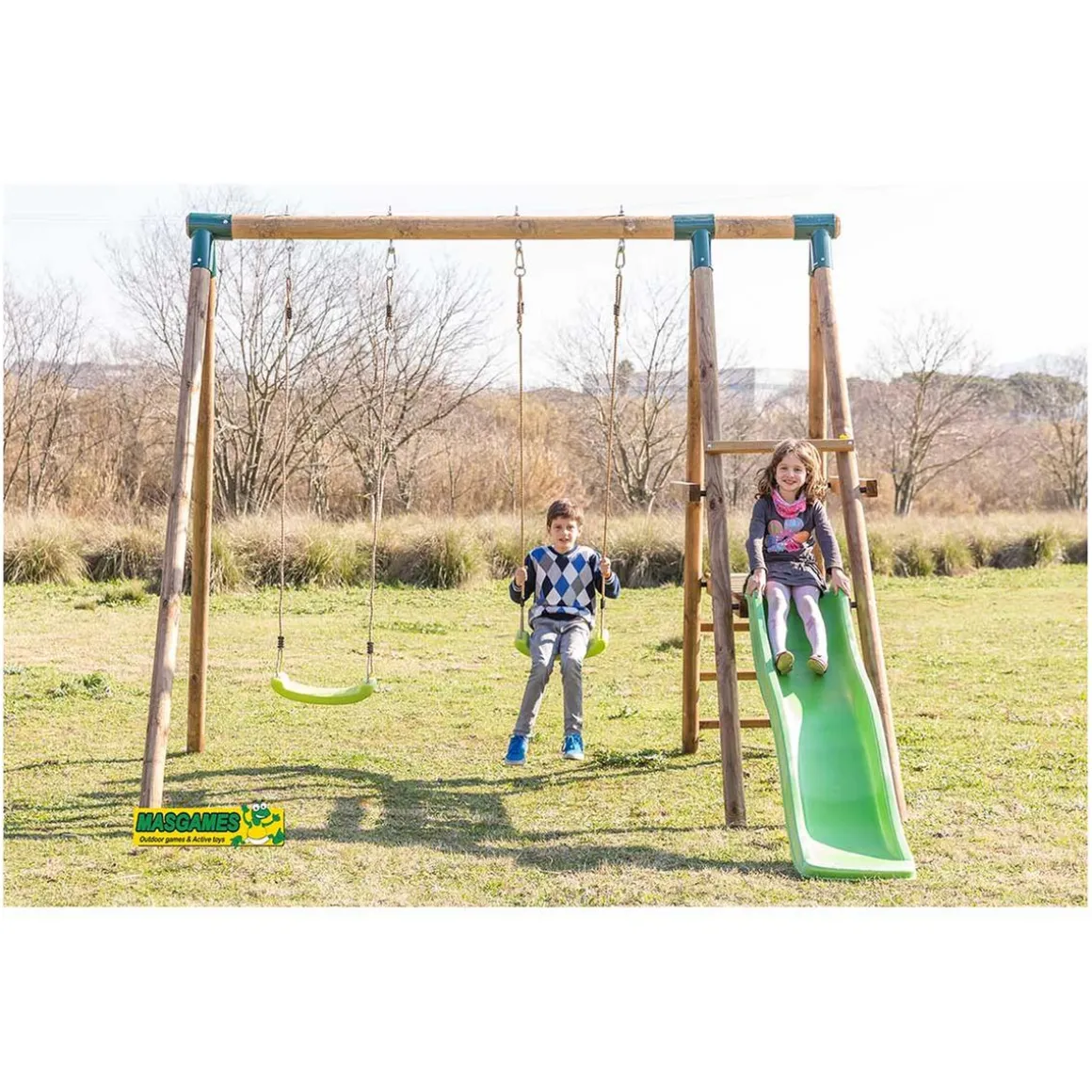 Parque juegos infantil de madera Milos con asiento para bebé