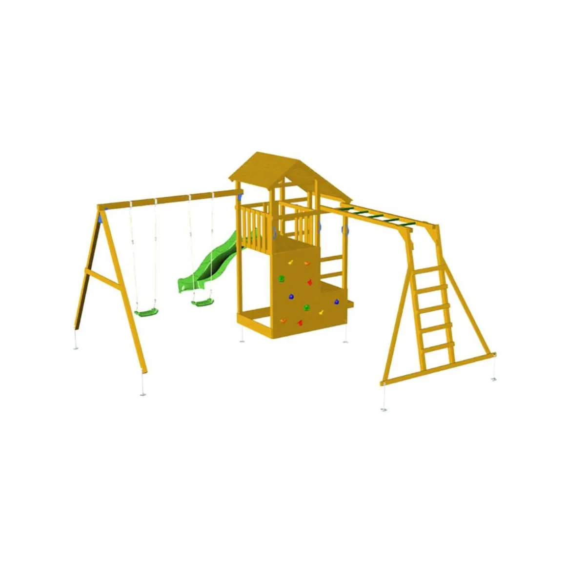 Parque juegos infantil de madera Teide XL con puente y columpio doble