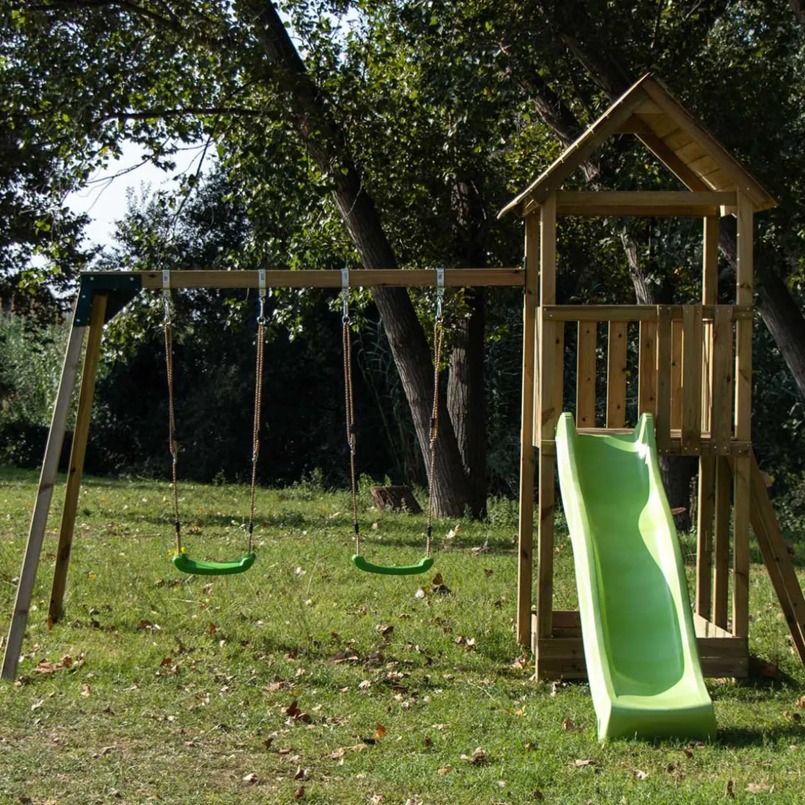 Parque juegos infantil de madera Tibidabo con columpio doble