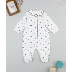 Pelele de terciopelo blanco con flores para recién nacida