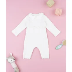 Pelele tricot blanco de niña con lazo