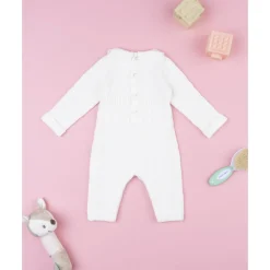 Pelele tricot blanco de niña con lazo