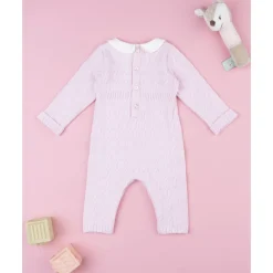 Pelele tricot rosa de niña con lazo