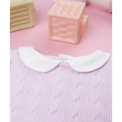 Pelele tricot rosa de niña con lazo