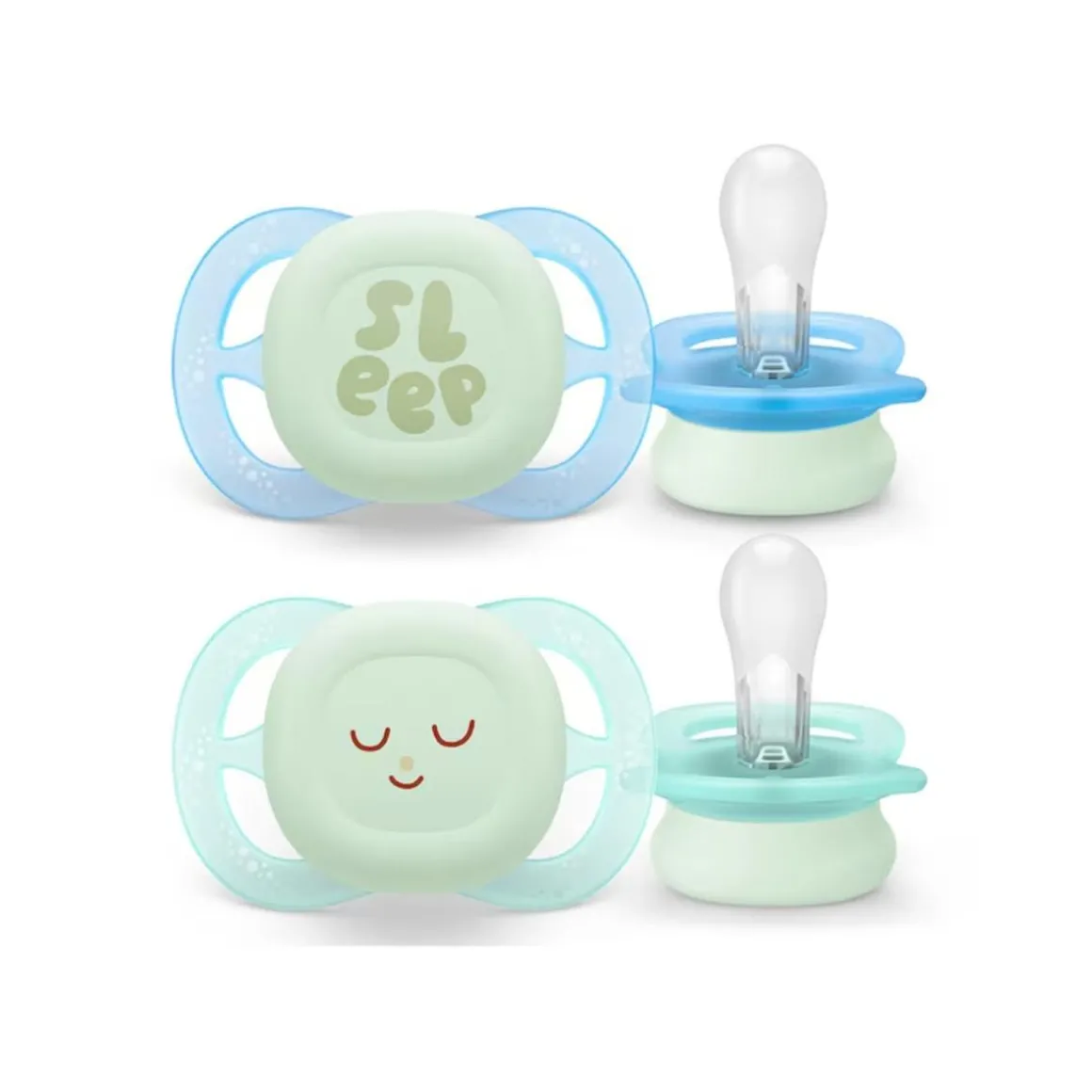Philips Avent - 2 chupetes nocturnos Ultra Start verde y azul (0-2m)