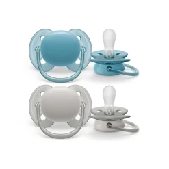 Philips Avent - Chupetes ultra suaves 6-18 meses azul claro y gris (2 unidades)