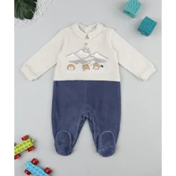 Pijama bicolor de bebé en terciopelo con estampado "Mountain"