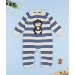 Pijama de bebé a rayas beige y azul