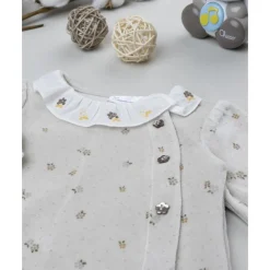 Pijama de bebé en terciopelo marrón con bordados