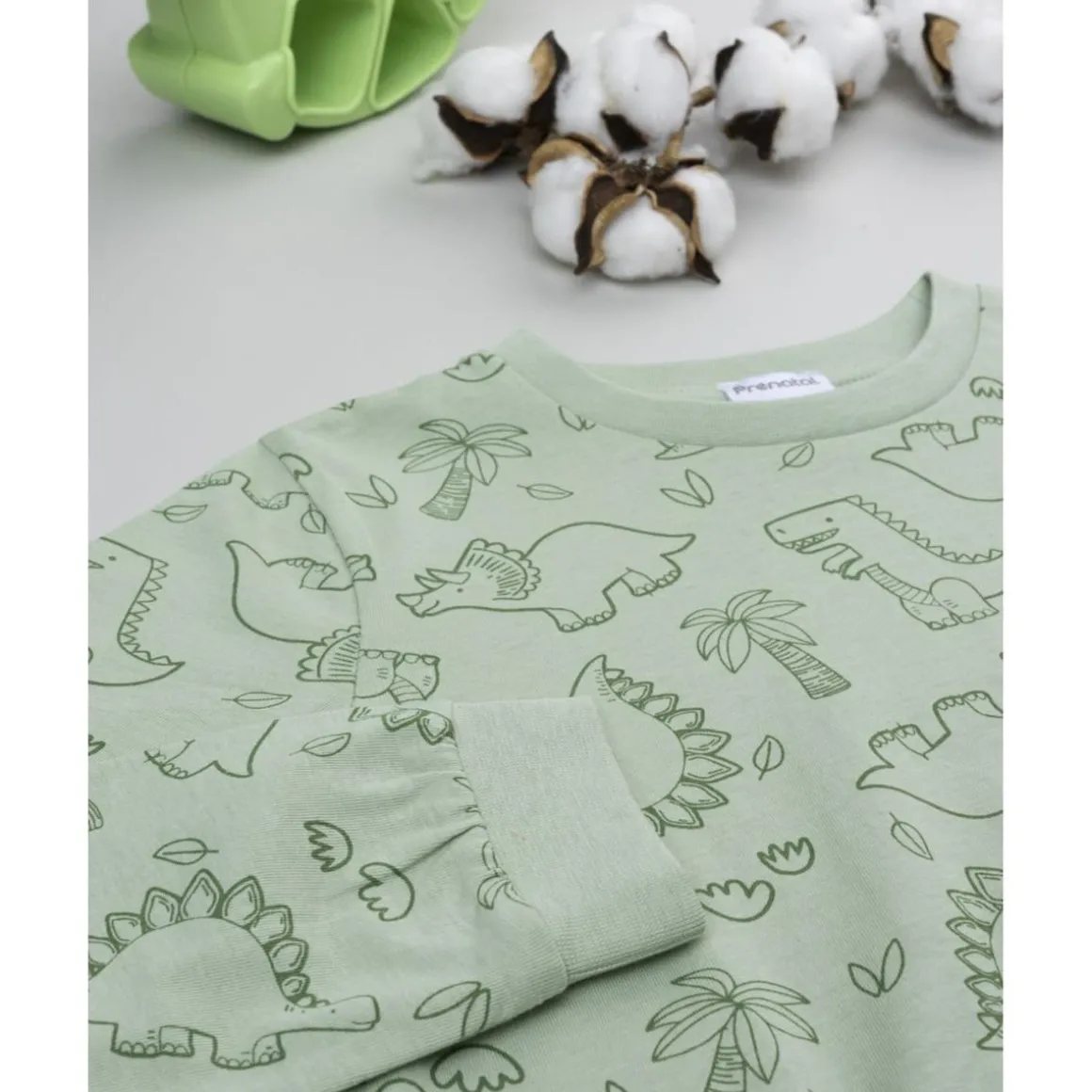 Pijama dos piezas niño verde dinosaurios