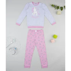 Pijama dos piezas para niña gris y rosa con unicornios