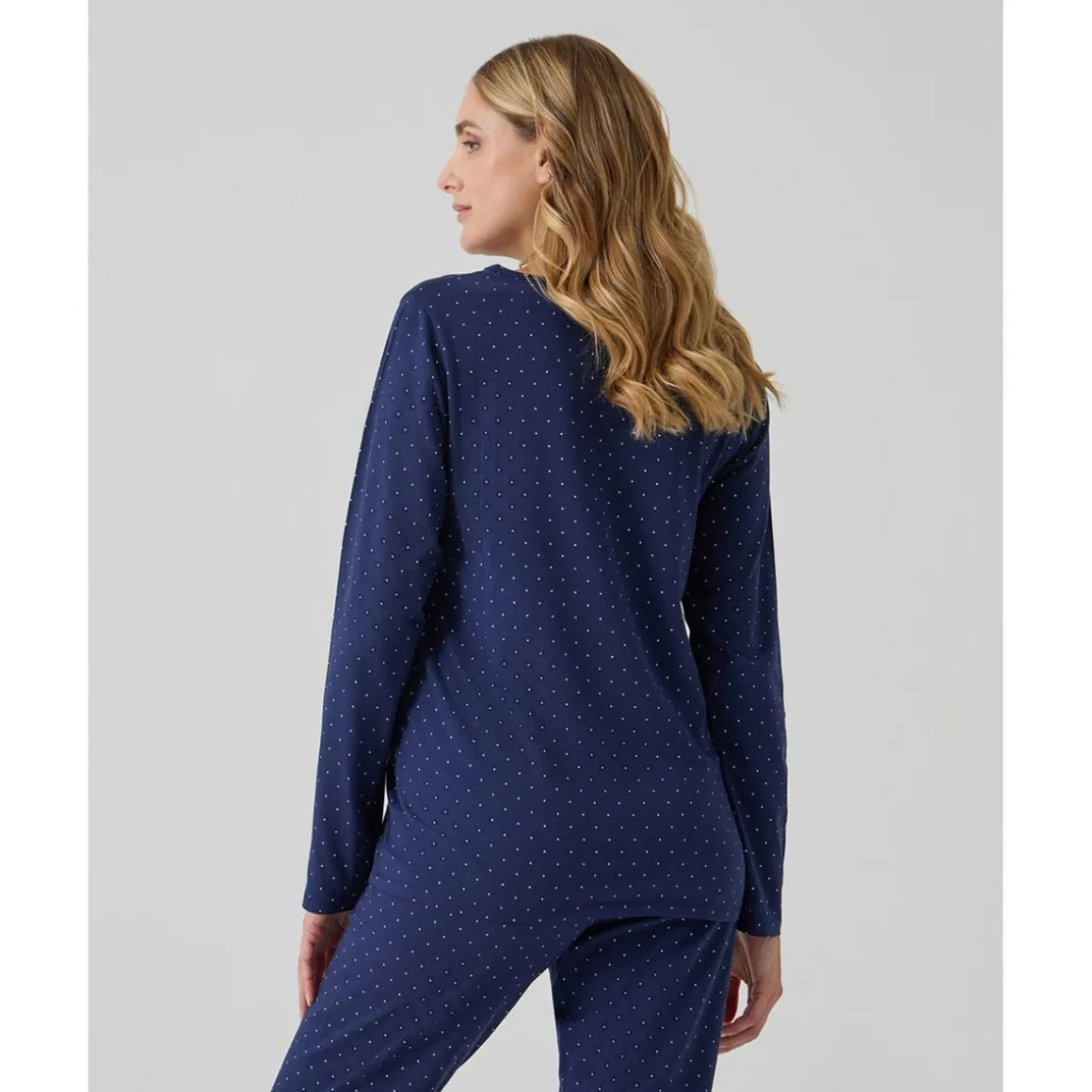 Pijama dos piezas premamá azul con lunares