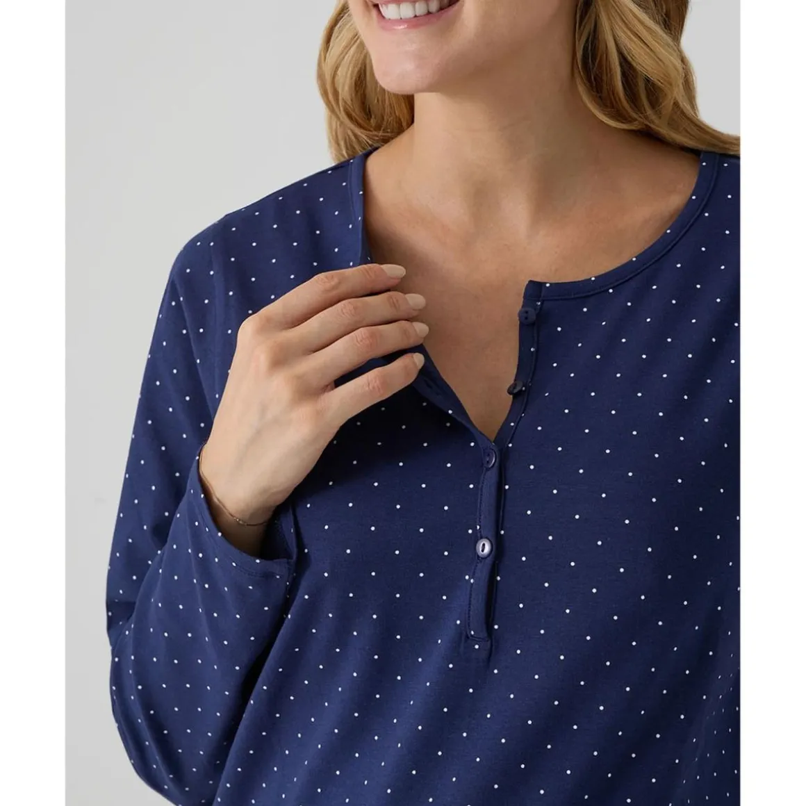 Pijama dos piezas premamá azul con lunares