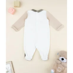 Pijama entero bebé blanco/beige con osito