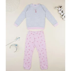 Pijama gris y rosa con bailarina para niña