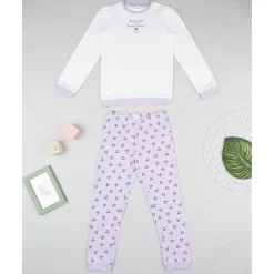 Pijama niña blanco y violeta con cerezas