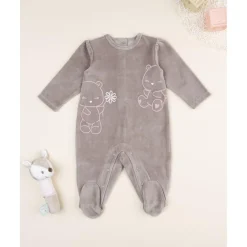 Pijama niña marrón de terciopelo con ositos