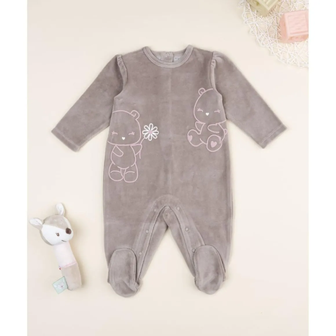 Pijama niña marrón de terciopelo con ositos