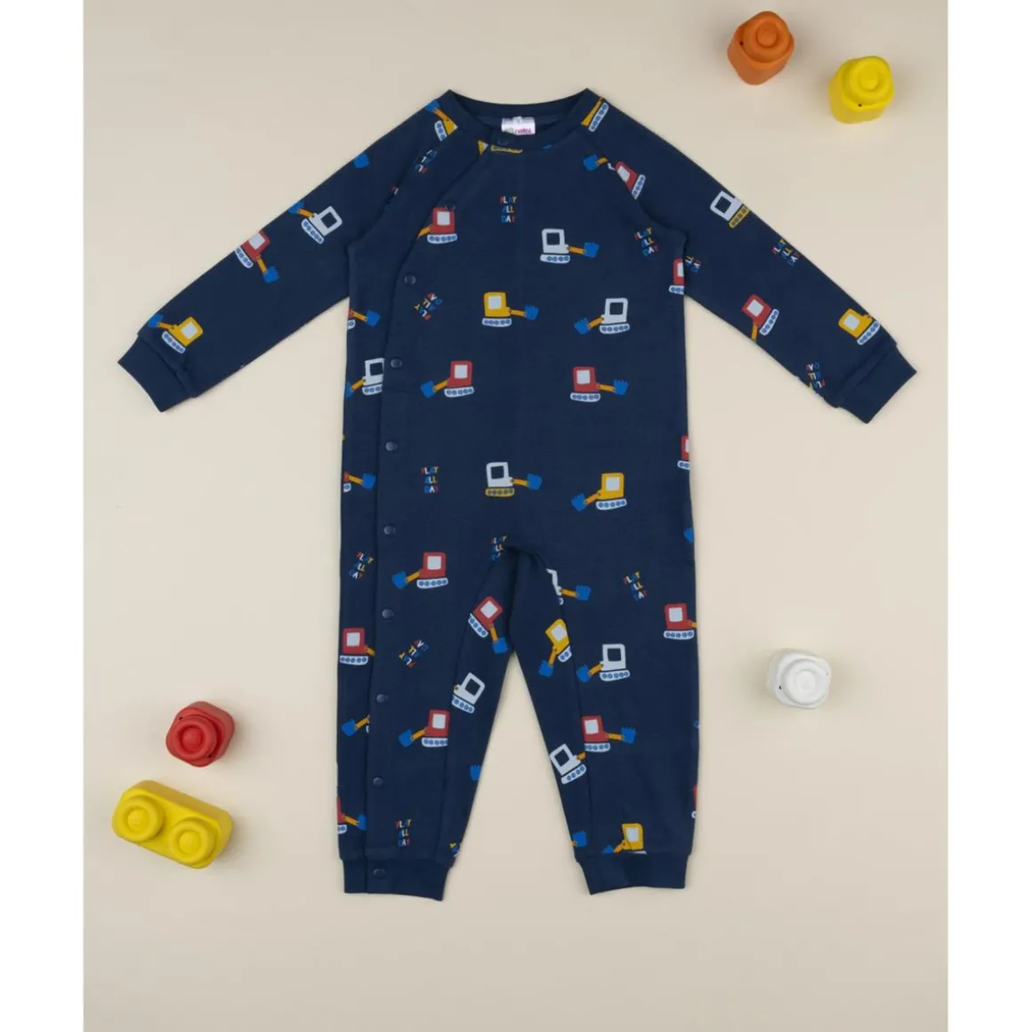 Pijama niño azul con excavadoras