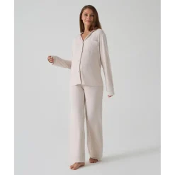 Pijama premamá largo efecto tricot beige