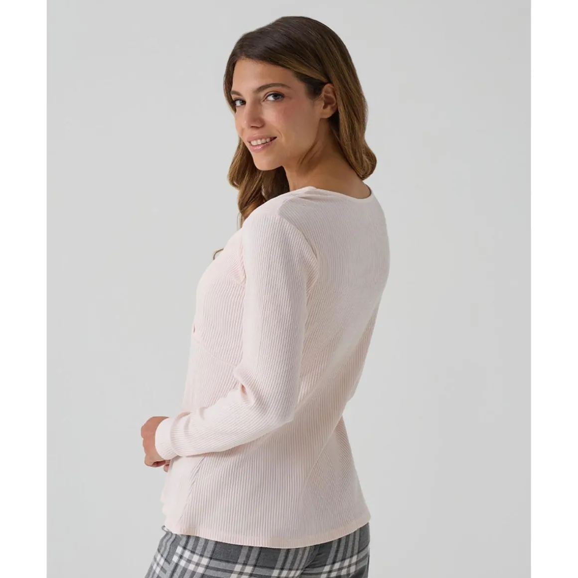 Pijama premamá rosa y gris tartán