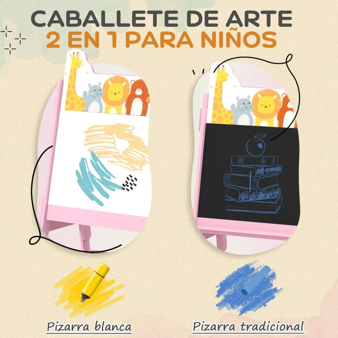 Pizarra 2 en 1 con cajas de tela Rosa