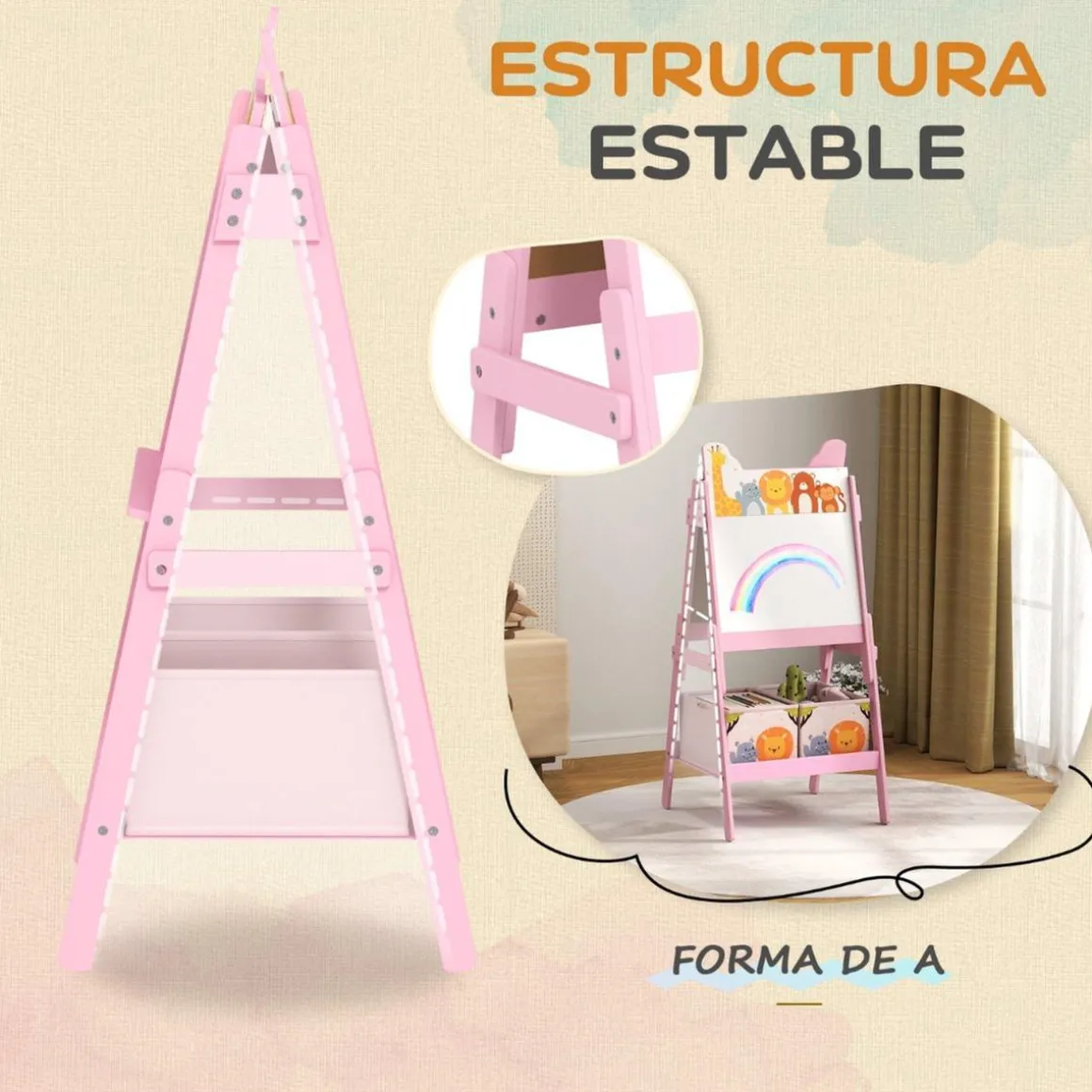 Pizarra 2 en 1 con cajas de tela Rosa