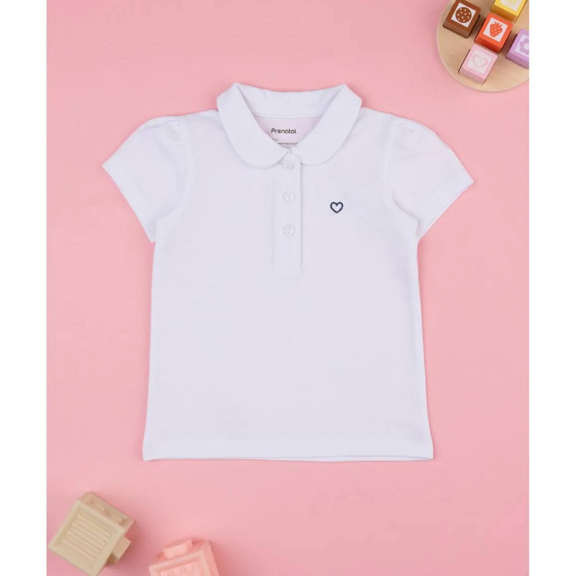 Polo niña blanca corazón azul