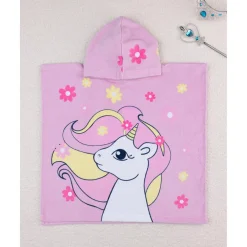 Poncho de playa con capucha para niña – Unicornio