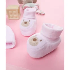 Set de Gorro y Patucos para Bebé Niña en Rosa