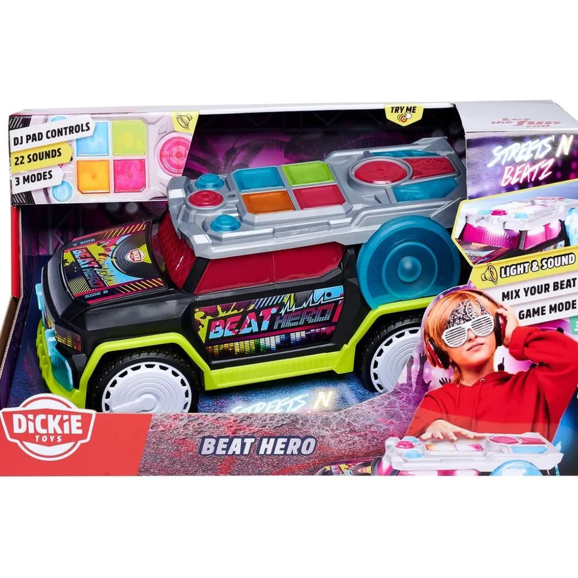 STREETS N BEATZ - Coche Beat Hero 32 cm con luces intermitentes y música