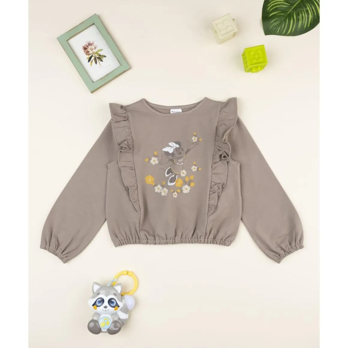 Sudadera marrón para niña con estampado de Minnie