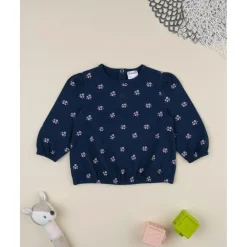 Sudadera niña azul con flores rosas