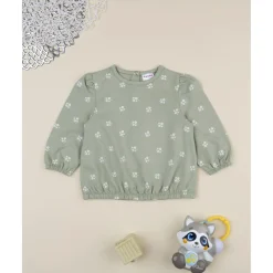 Sudadera niña verde con flores blancas
