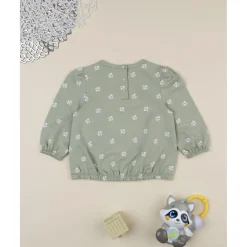 Sudadera niña verde con flores blancas