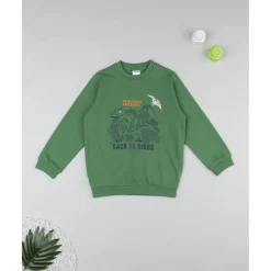 Sudadera niño verde estampado relieve