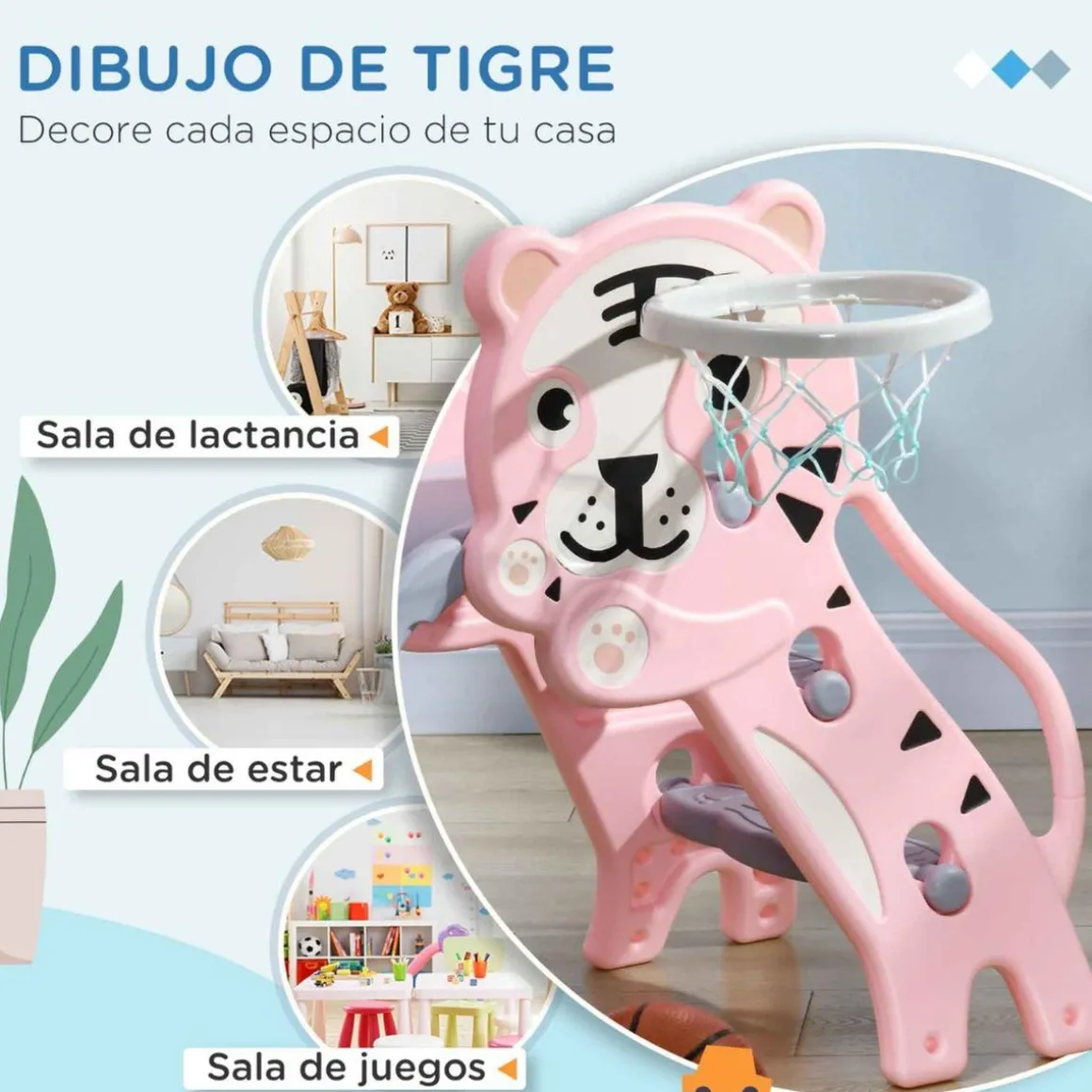 Tobogán 3 en 1 Tigre Rosa y Gris