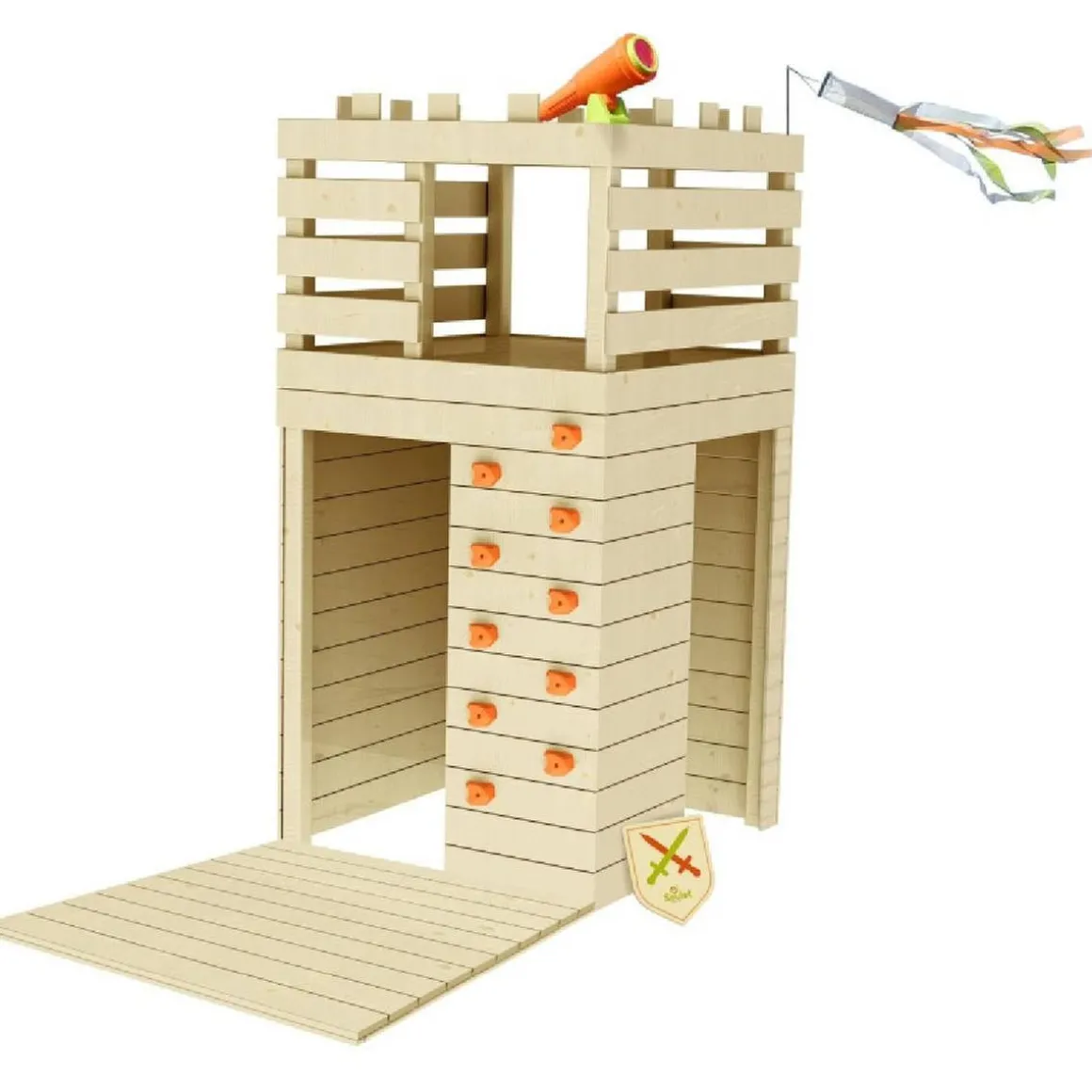 Torre infantil de madera con rocódromo